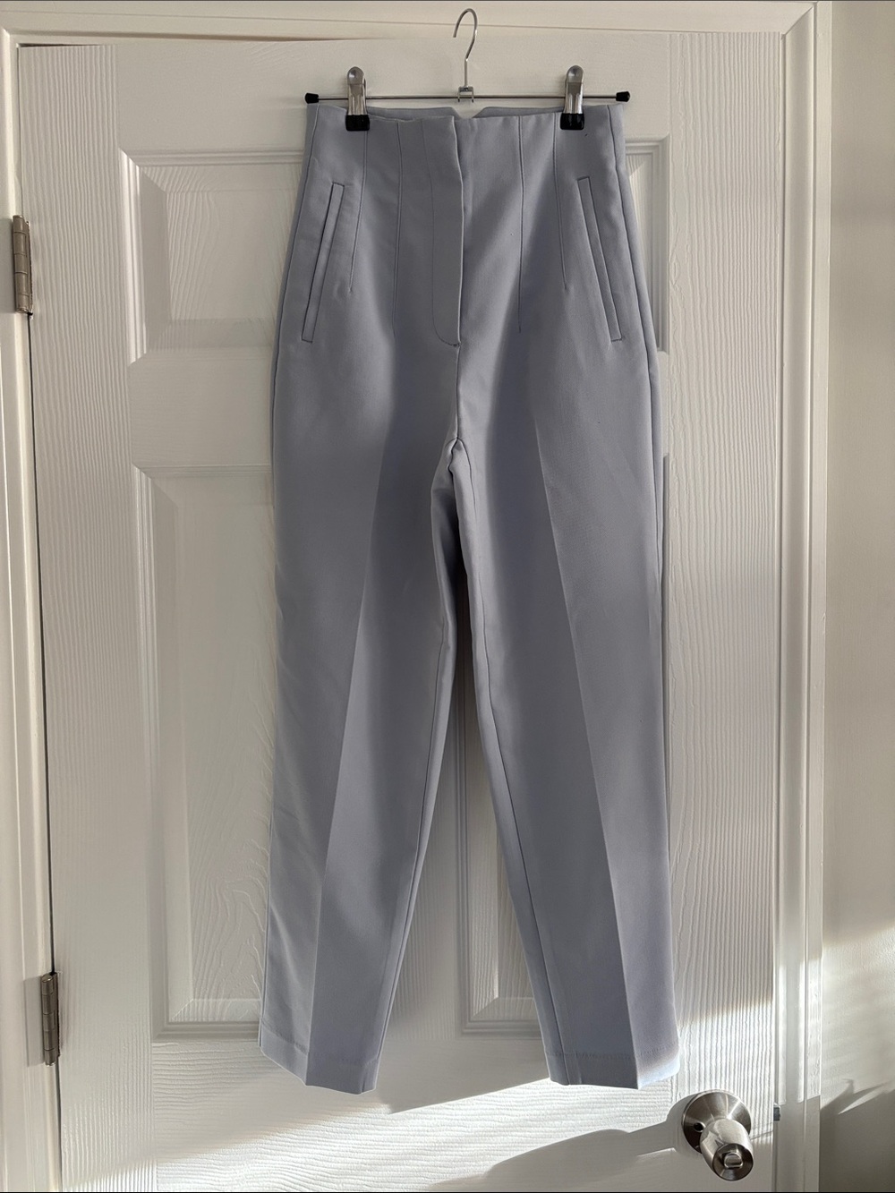 Zara High-Waist Tailored Trousers in Light Blue